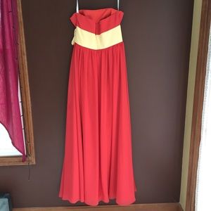 Dresses - Dark Orange Strapless Gown, Yellow Belt Dresses - Dark Orange Strapless Gown, Yellow Belt